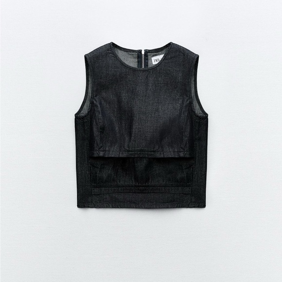 NWT Zara cut out dark denim top sz M - Picture 3 of 4